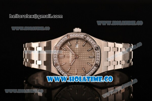 Audemars Piguet Royal Oak 33MM Miyota Quartz Steel Case/Bracelet with Grey Dial Stick Markers and Diamonds Bezel (EF) - Click Image to Close